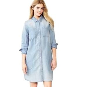 NWT GAP Women's 1969 Linen Denim Shirtdress, Light Indigo, Size XL
